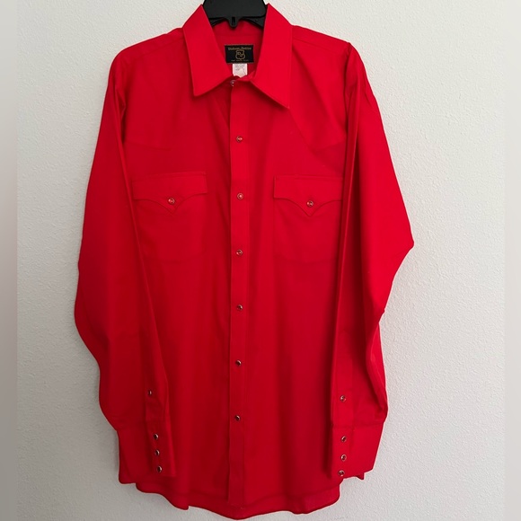 Vintage 70s Vibrant Red Western Pearl Snap Shirt Cowboy Work Shirt Rockabilly - Picture 1 of 8
